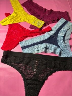 Victoria's Secret Lace Thong Set - Red, Yellow, Burgundy, Light Blue & Black